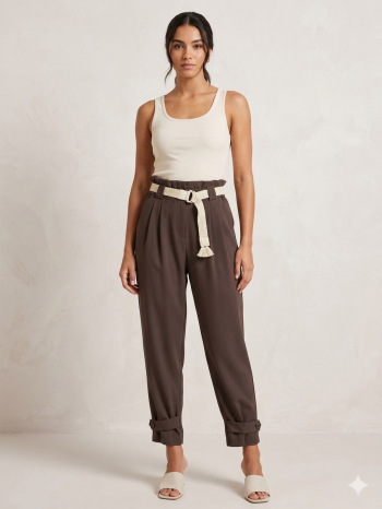 Earth Tone Belted παντελόνι 